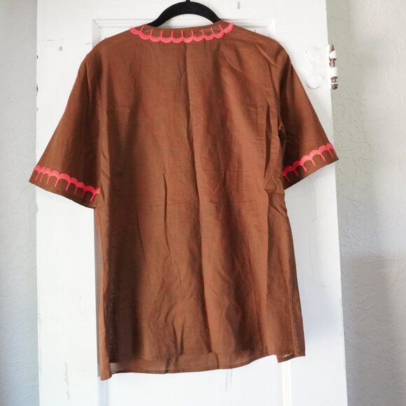 Tory Burch Peacock Embroidered 100% Cotton Blouse Top - Picture 3 of 8